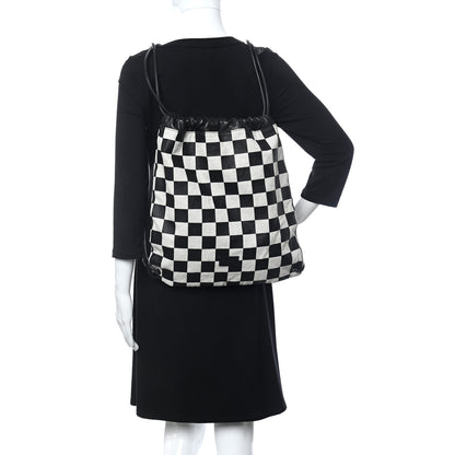 Saint Laurent Linen Lambskin Checkered Teddy Drawstring Bag Black White 2 of 10