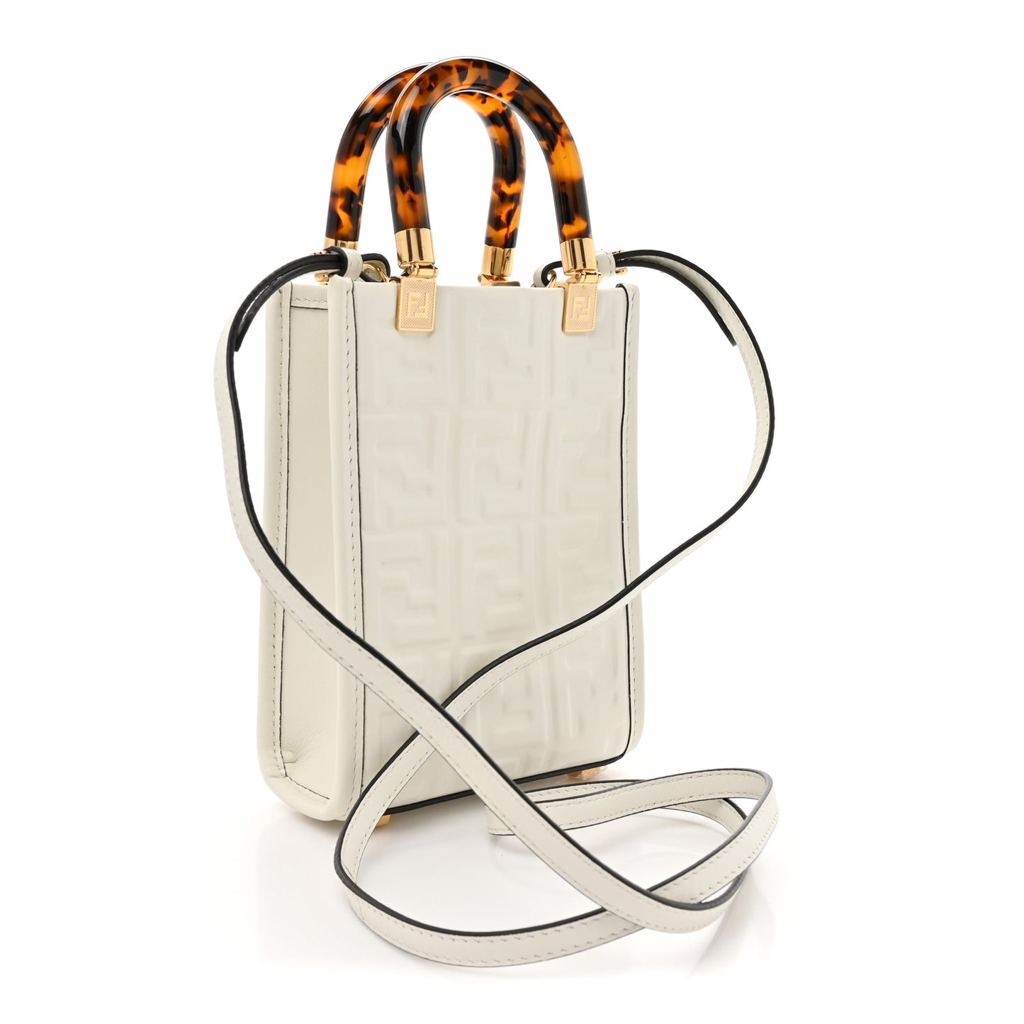 Vitello Plexiglass FF Embossed Mini Fendi Sunshine Shopper Tote White