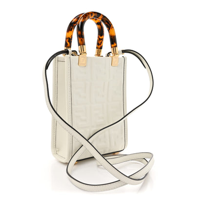 Fendi Vitello Plexiglass FF Embossed Mini Fendi Sunshine Shopper Tote White 3 of 11