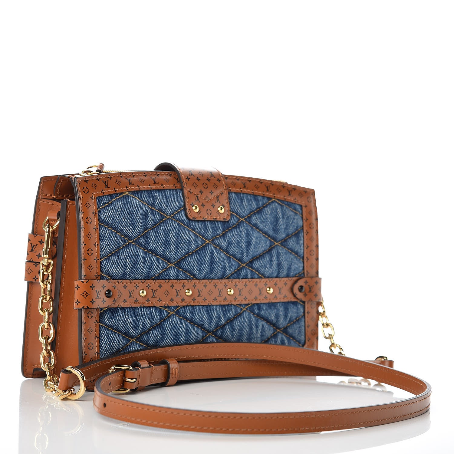 Louis Vuitton Denim Calfskin Malletage Trunk Clutch Light Blue 3 of 9