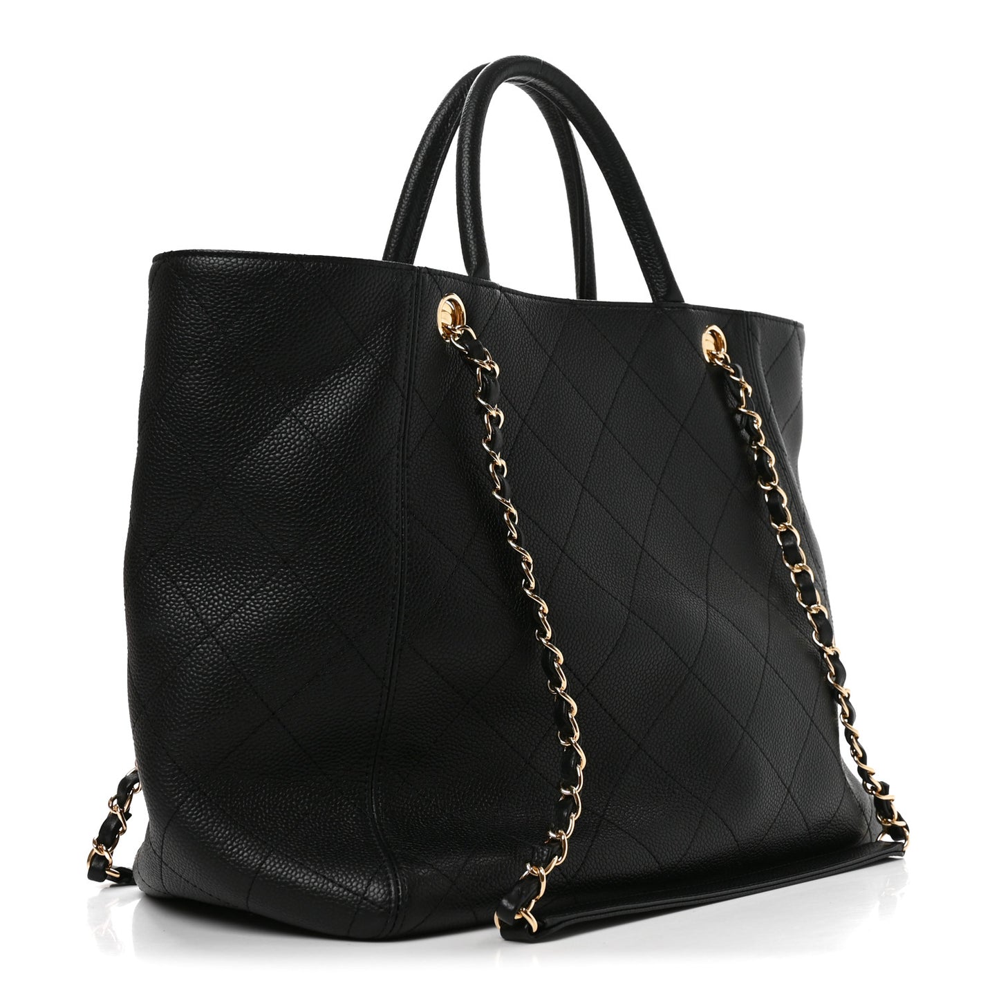 Caviar Quilted Shopping Tote Black