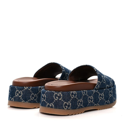 Gucci New Denim GG Monogram Angelina Platform 55mm Slide Sandals 35 Blue Tea 4 of 8