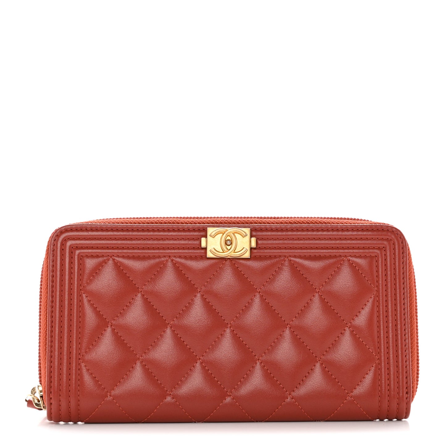 Lambskin Quilted Boy Zip Around Wallet Orange
