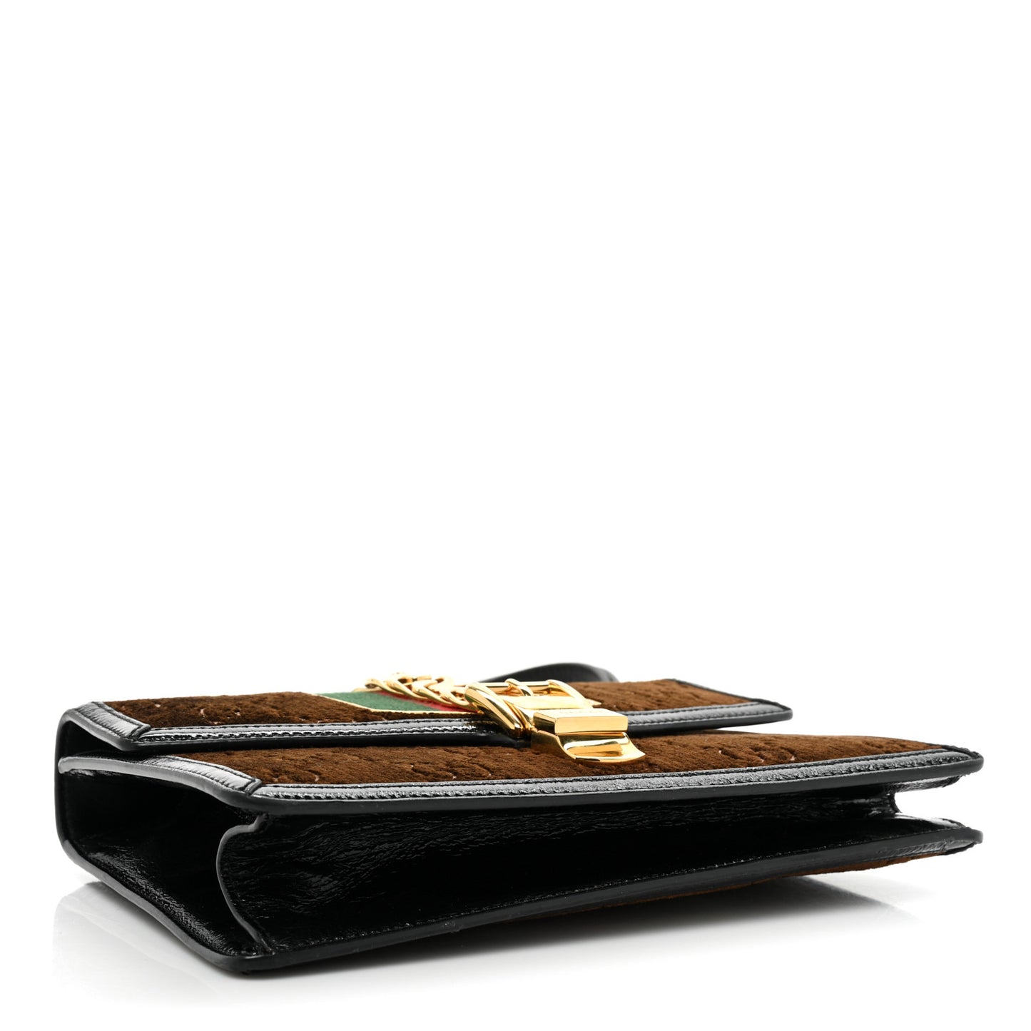 Velvet GG Monogram Web Small Sylvie Shoulder Bag Brown Black Oro Vecchio