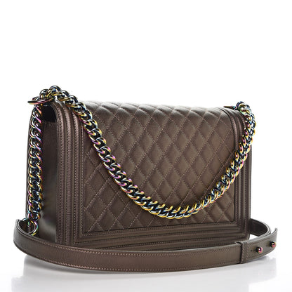 Chanel Iridescent Goatskin Quilted New Medium Boy Flap Dark Gold 3 of 8