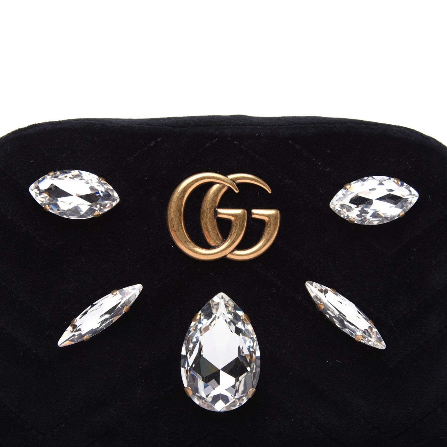Velvet Matelasse Marquise Crystals Mini GG Marmont Chain Shoulder Bag Black