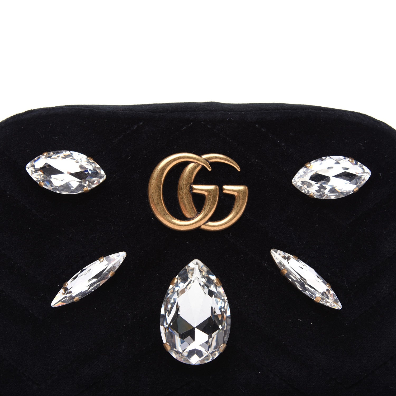 Gucci Velvet Matelasse Marquise Crystals Mini GG Marmont Chain Shoulder Bag Black 11 of 13
