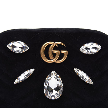 Gucci Velvet Matelasse Marquise Crystals Mini GG Marmont Chain Shoulder Bag Black 11 of 13