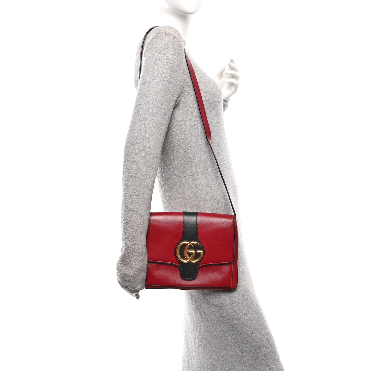 Gucci Calfskin Medium Arli Flap Shoulder Bag New Cherry Red Black 2 of 10