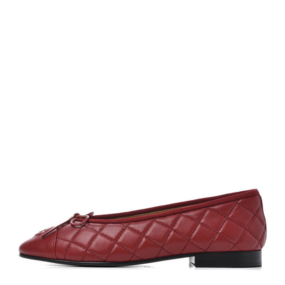 Chanel Lambskin Quilted CC Cap Toe Ballerina Flats 36.5 Red 1 of 16