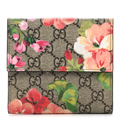 Gucci GG Supreme Monogram Blooms French Flap Wallet Beige Multicolor Dry Rose 1 of 9