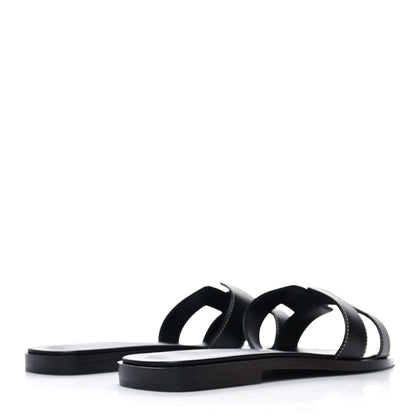 Hermes Box Calfskin Oran Sandals 38 Black 4 of 9