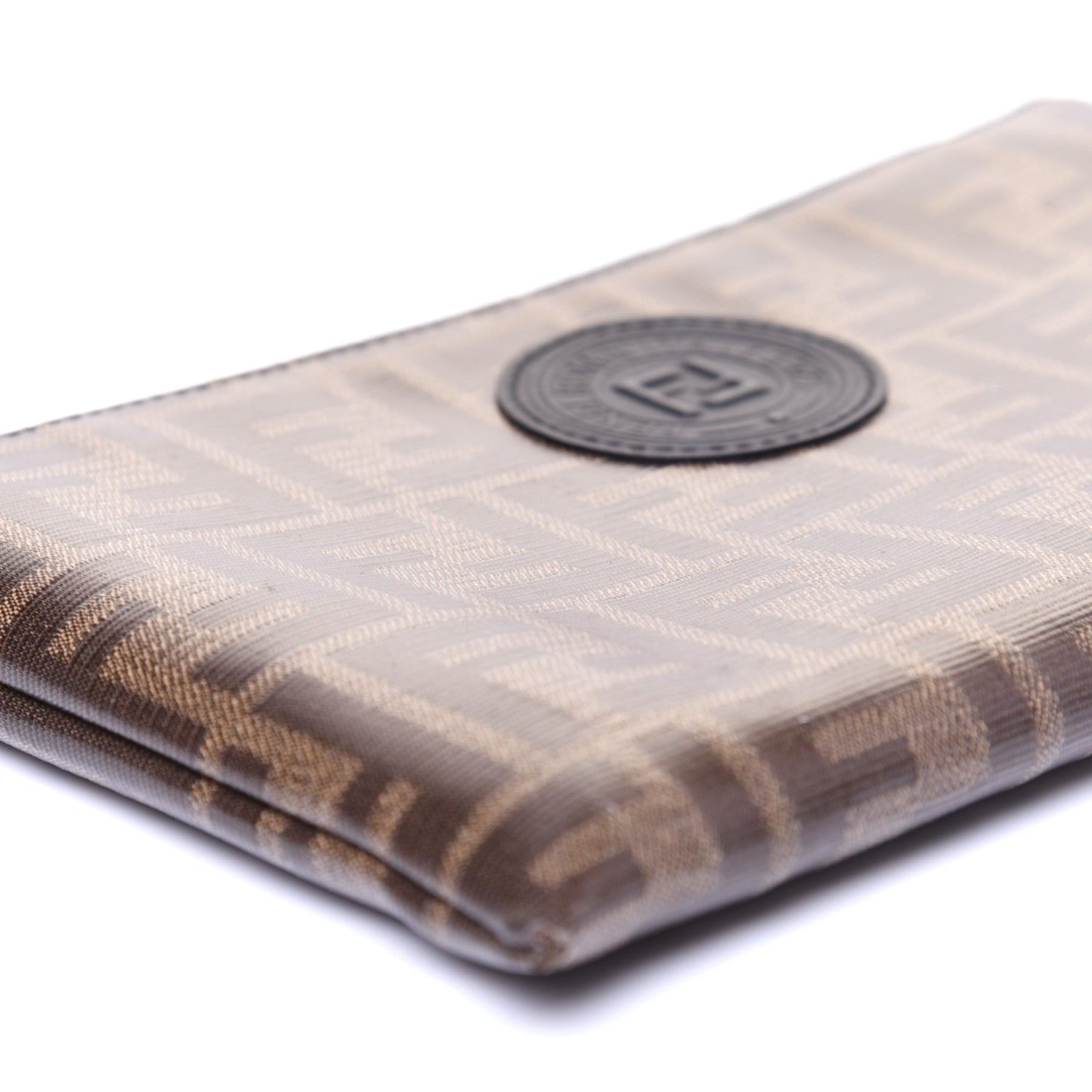 Glazed Fabric Vitello Century FF 1974 Stamp Patch Small FFreedom Flat Pouch Mogano Panna Black
