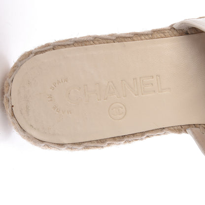 Chanel Iridescent Goatskin CC Espadrille Mules 36 Ivory Black 6 of 13