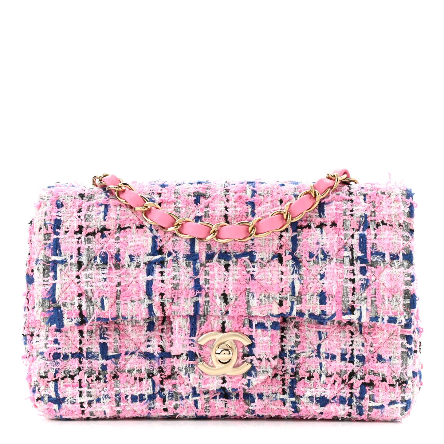 Tweed Quilted Mini Rectangular Flap Pink Multicolor