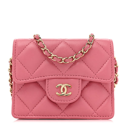 Chanel Lambskin Quilted Flap Card Holder On Chain Pink 1 of 15