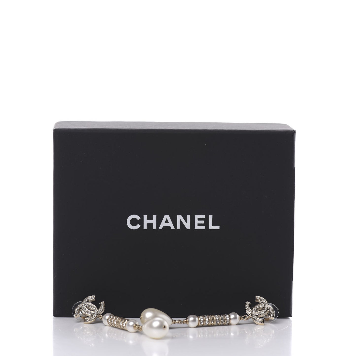 Pearl Crystal CC Drop Earrings Gold