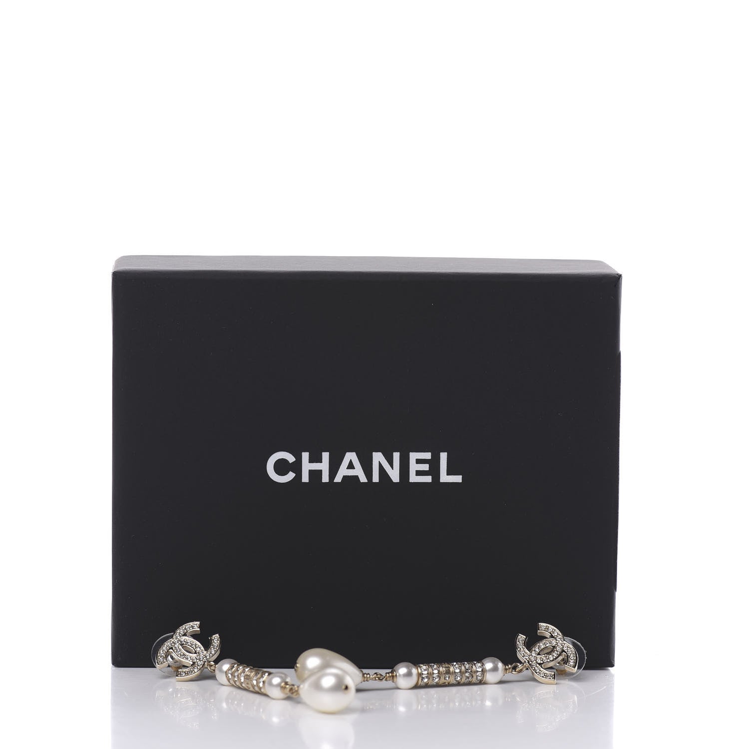Chanel Pearl Crystal CC Drop Earrings Gold 5 of 5