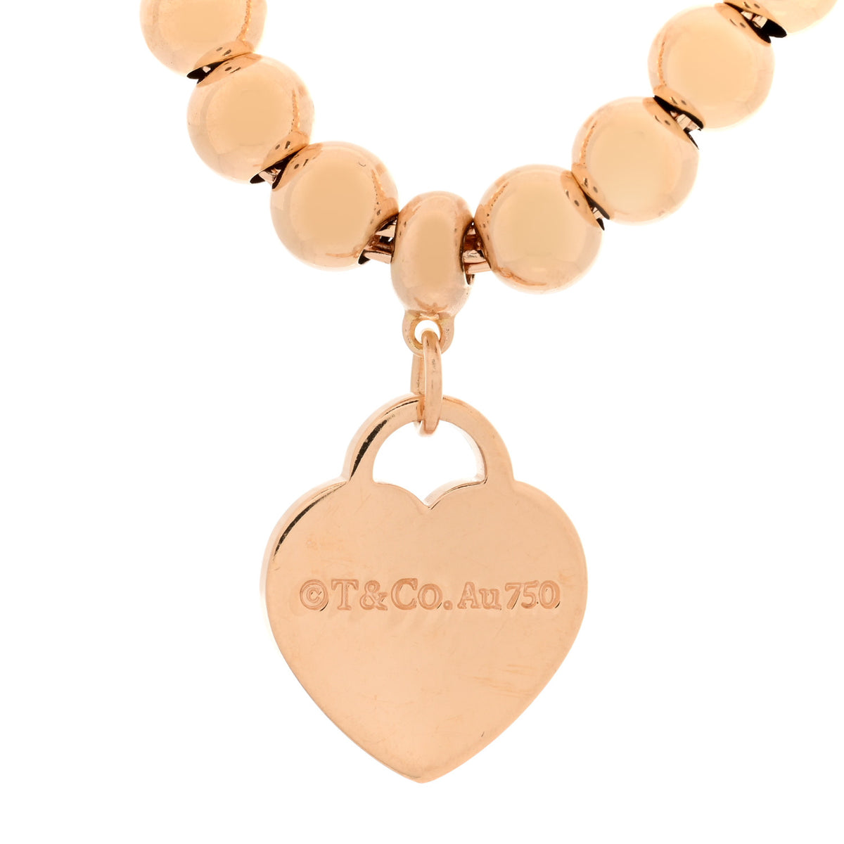 Tiffany 18K Rose Gold 4mm Return To Tiffany Bead Heart Tag 