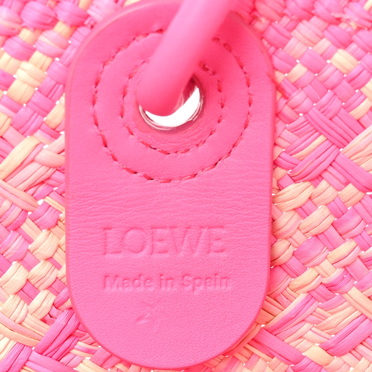 Loewe Iraca Palm Calfskin Small Anagram Basket Bag Fuchsia 6 of 13
