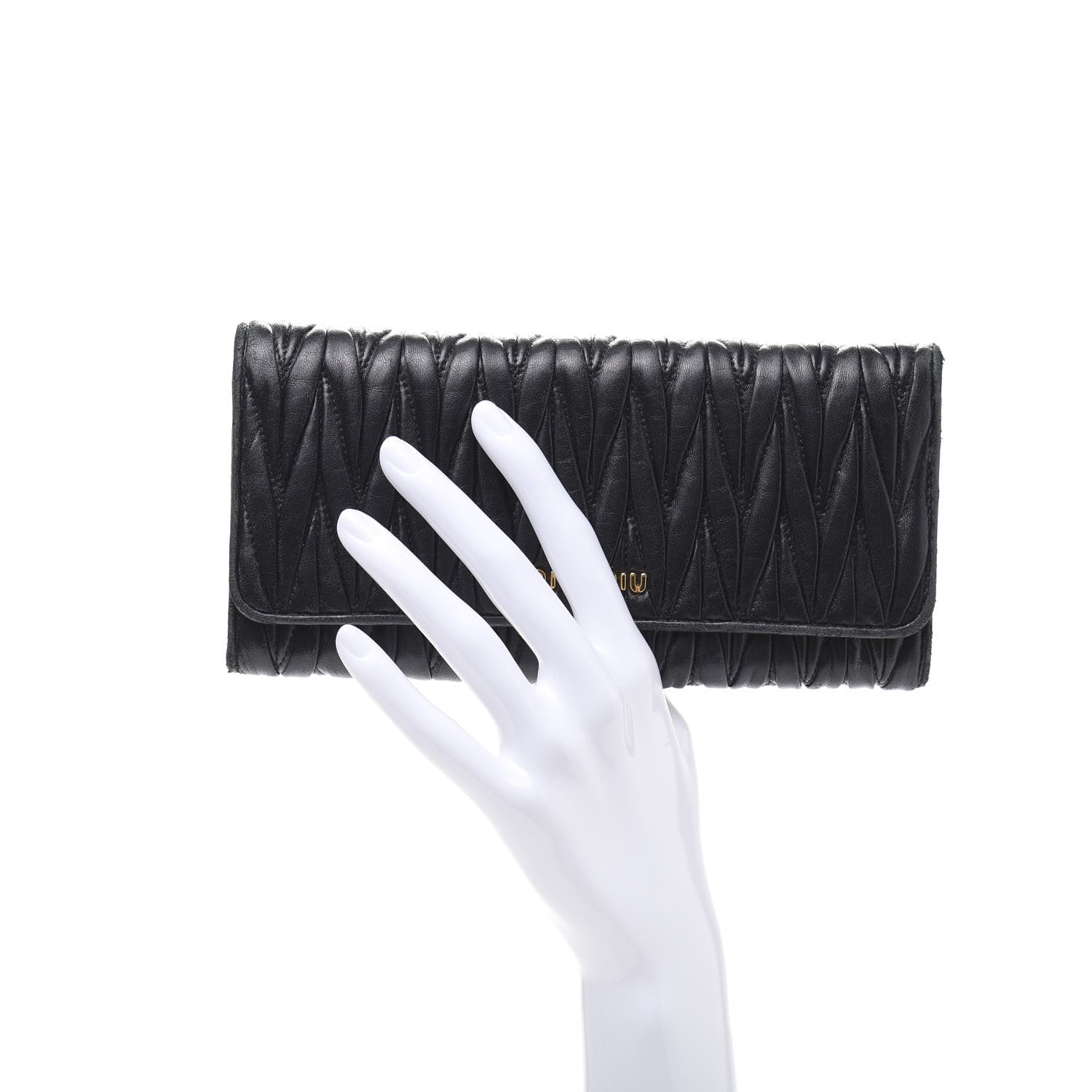 Miu Miu Nappa Matelasse Flap Wallet Black 3 of 13