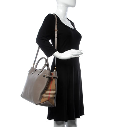 Burberry Grainy Calfskin House Check Large Banner Tote Grey 2 of 16