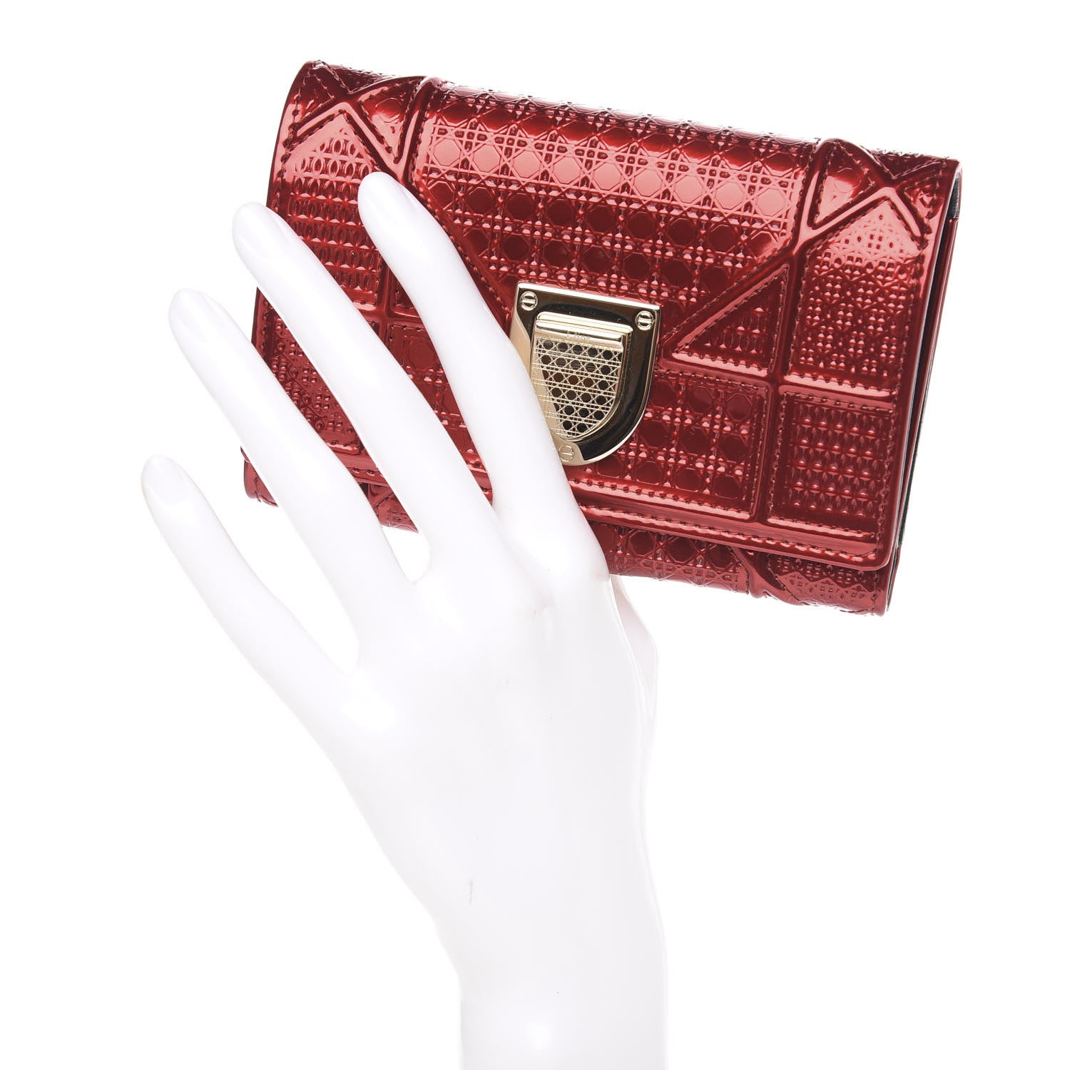 Christian Dior Metallic Patent Micro-Cannage Diorama Elancee Wallet Metal Rusty 2 of 7