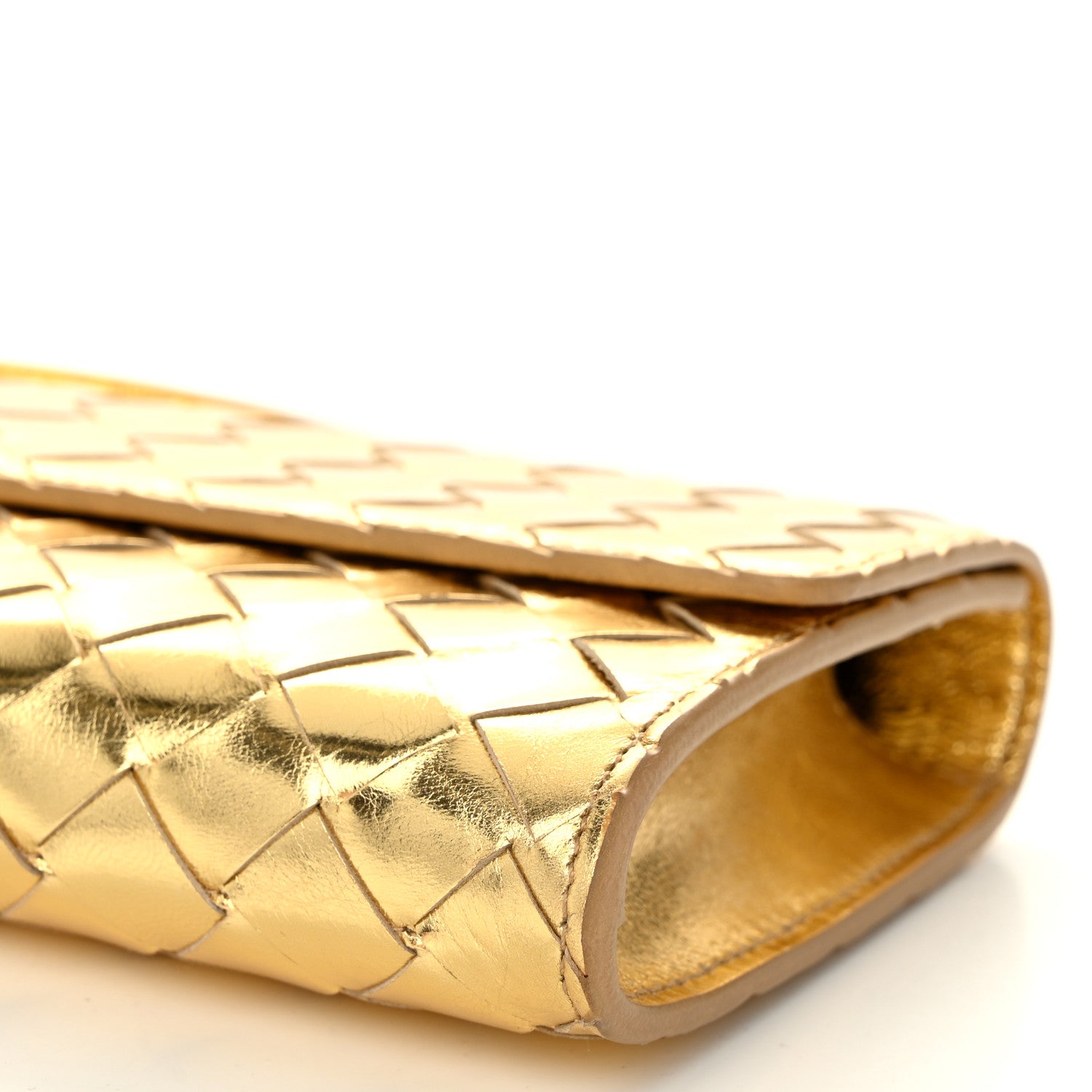 Bottega Veneta Metallic Lambskin Intrecciato Long Andiamo Top Handle Clutch Gold 10 of 10