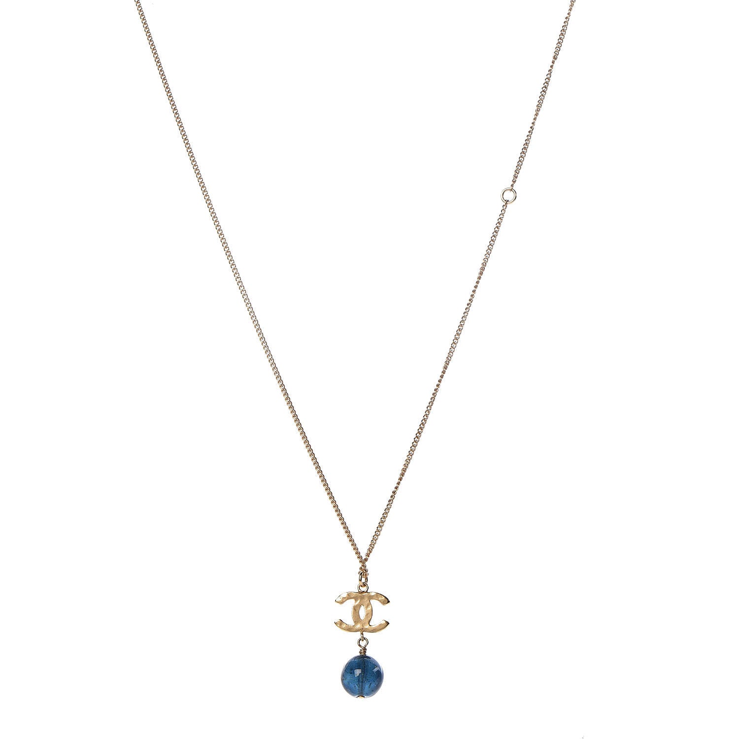 Chanel Bead CC Pendant Necklace Blue Gold 1 of 4