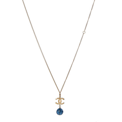 Chanel Bead CC Pendant Necklace Blue Gold 1 of 4