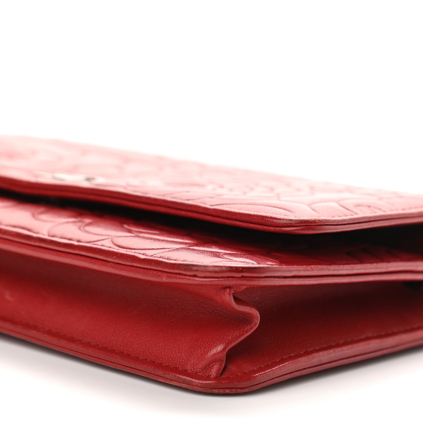 Lambskin Camellia Embossed Wallet On Chain WOC Red