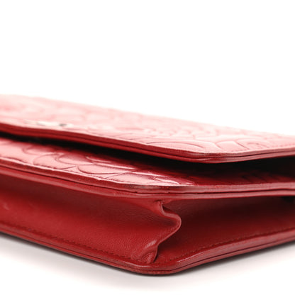 Chanel Lambskin Camellia Embossed Wallet On Chain WOC Red 11 of 13
