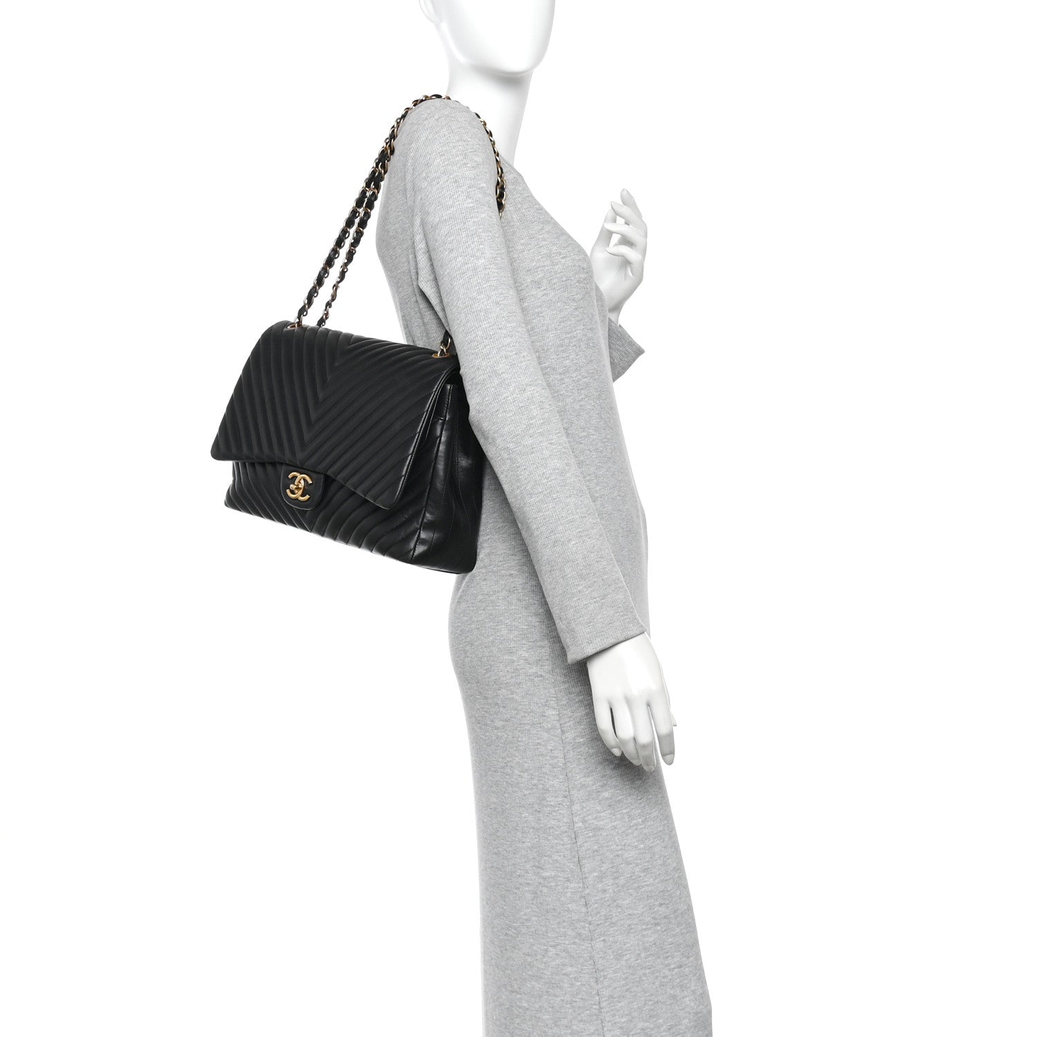 Chanel Lambskin Chevron Quilted Maxi Double Flap Black 2 of 14