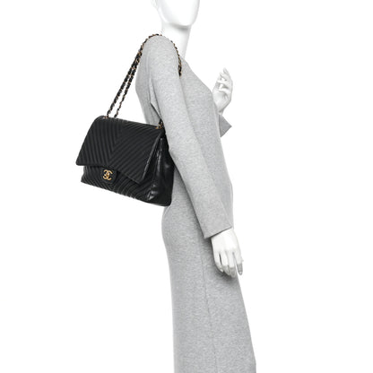 Chanel Lambskin Chevron Quilted Maxi Double Flap Black 2 of 14