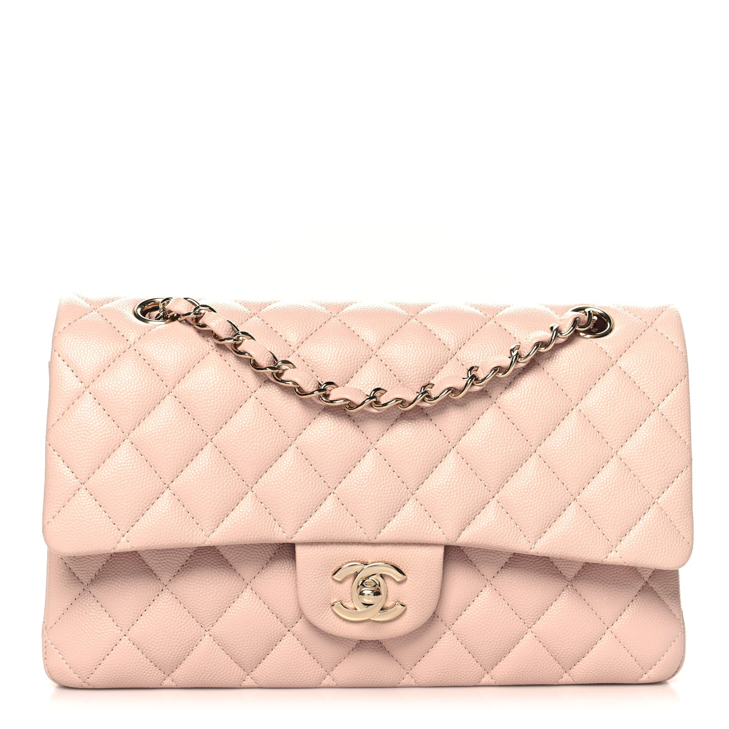 Caviar Quilted Medium Double Flap Light Pink