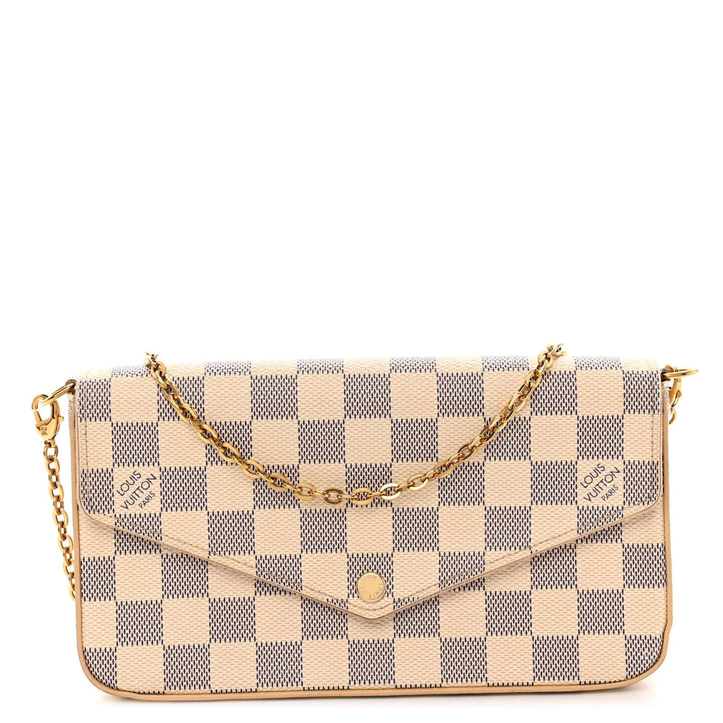 Damier Azur Pochette Felicie Chain Wallet Rose Ballerine