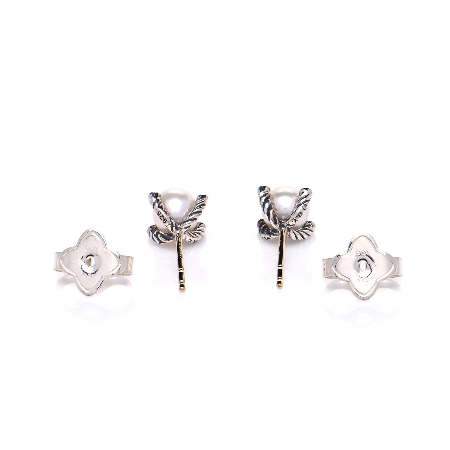 David Yurman Sterling Silver Diamond Pearl 7mm Earrings 4 of 6