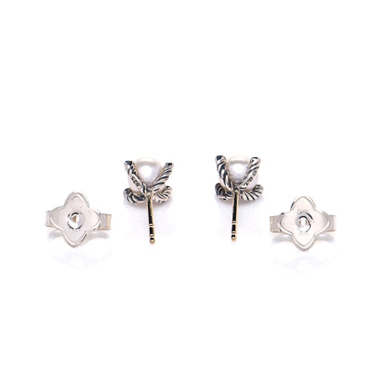 David Yurman Sterling Silver Diamond Pearl 7mm Earrings 4 of 6