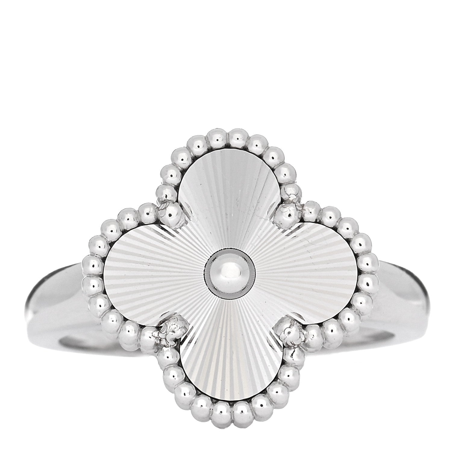 Van Cleef & Arpels 18K White Gold Guilloche Vintage Alhambra Ring 54 6.75 1 of 4