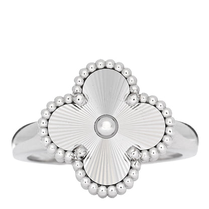 Van Cleef & Arpels 18K White Gold Guilloche Vintage Alhambra Ring 54 6.75 1 of 4