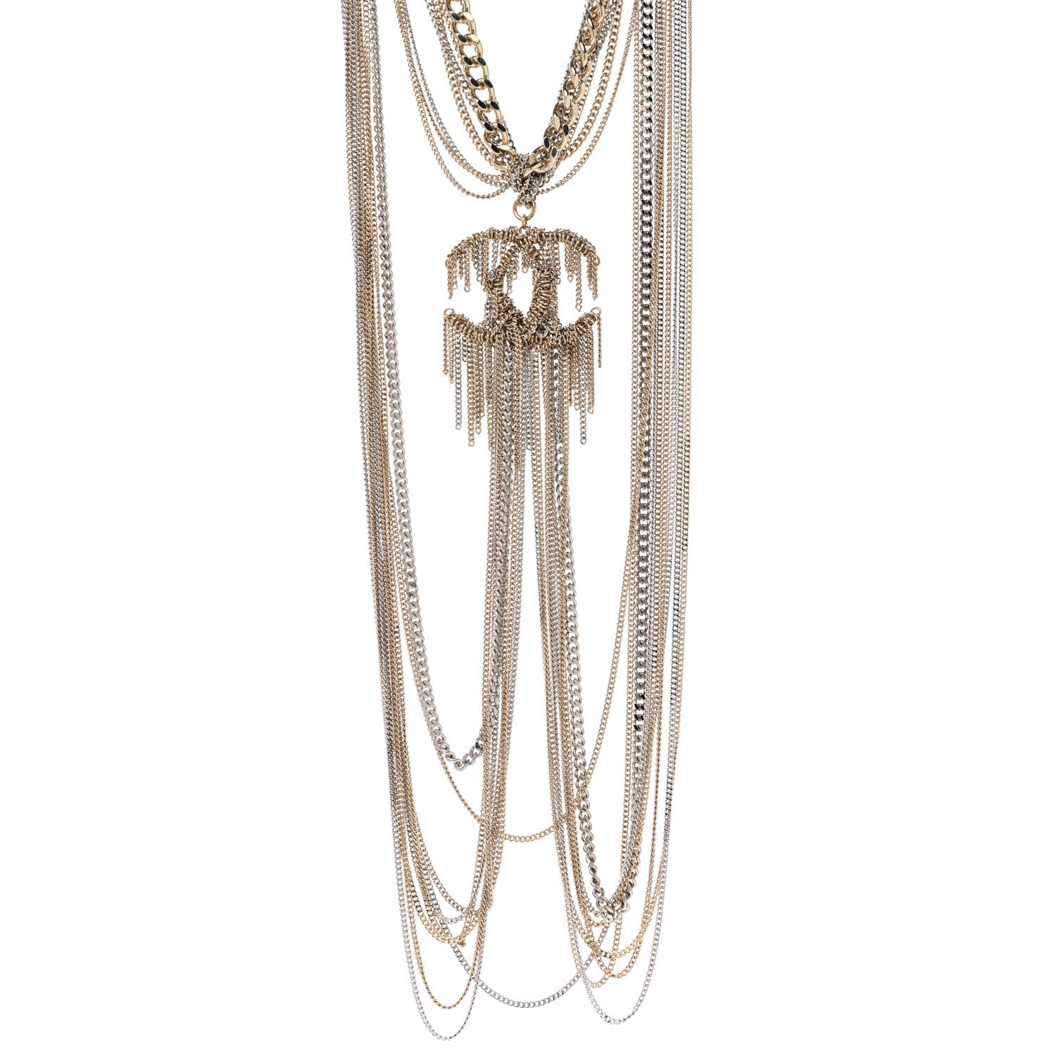 Chanel Chain Fringe Multi Strand CC Necklace Gold 1 of 6