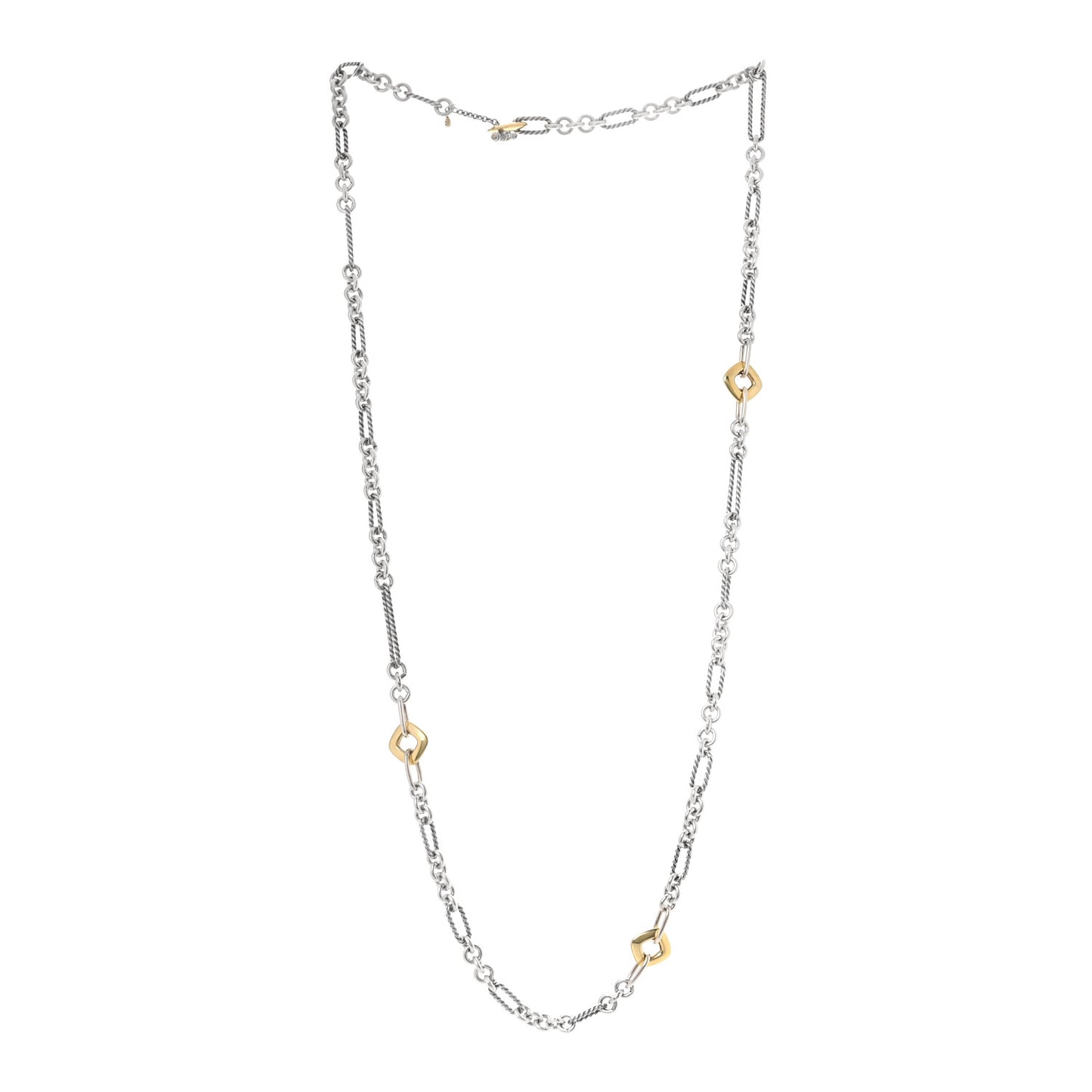 Sterling Silver 18K Yellow Gold Figaro Two Tone Toggle Necklace