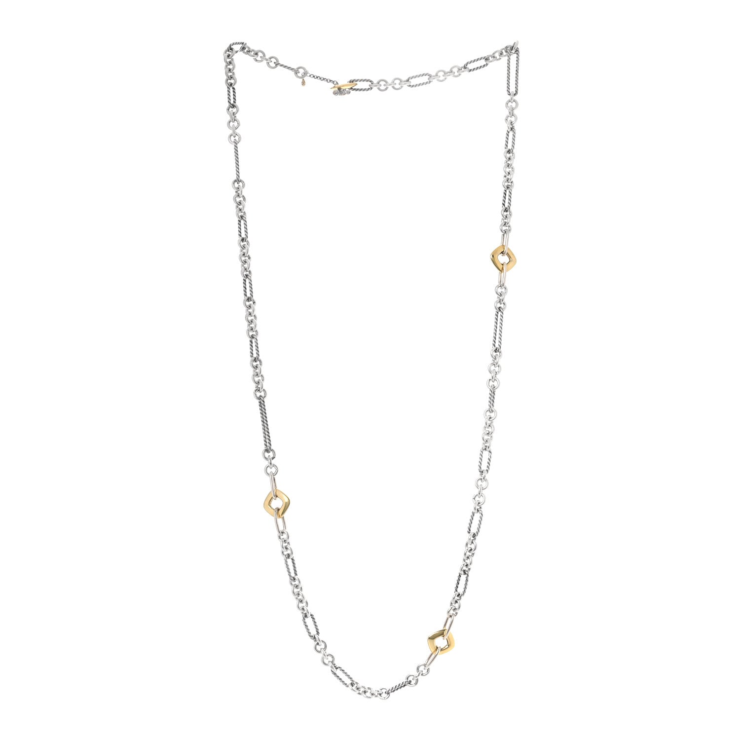 David Yurman Sterling Silver 18K Yellow Gold Figaro Two Tone Toggle Necklace 2 of 4