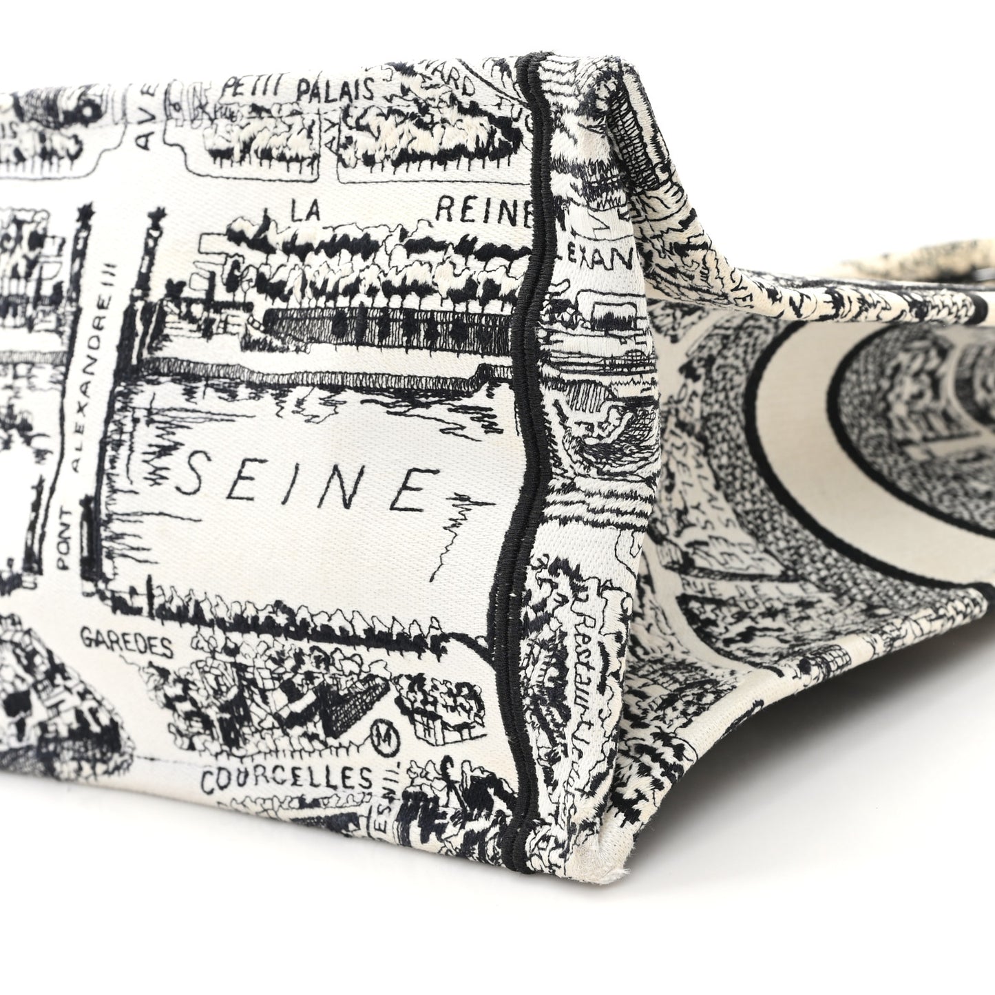 Canvas Embroidered Large Plan De Paris Book Tote White Black
