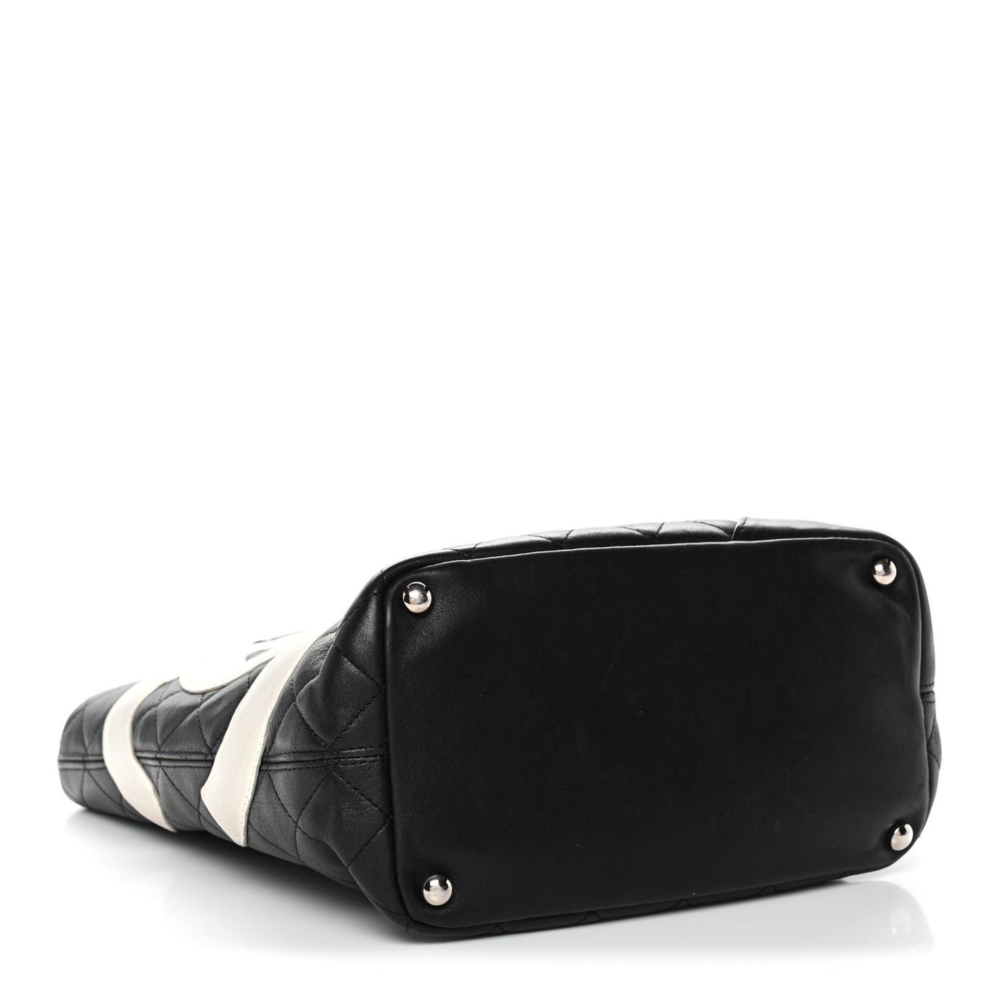 Calfskin Quilted Medium Cambon Tote Black White