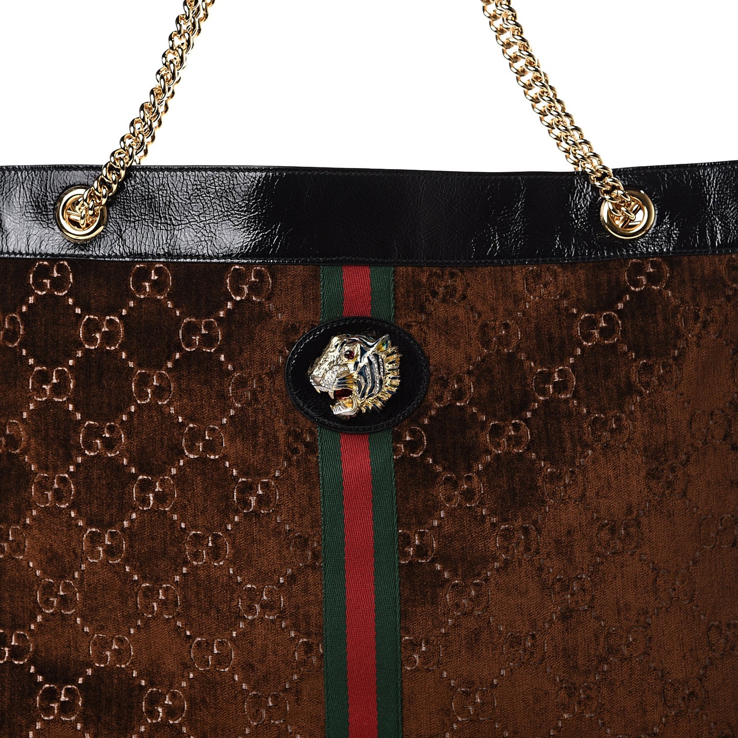 Velvet GG Monogram Large Rajah Chain Tote Brown