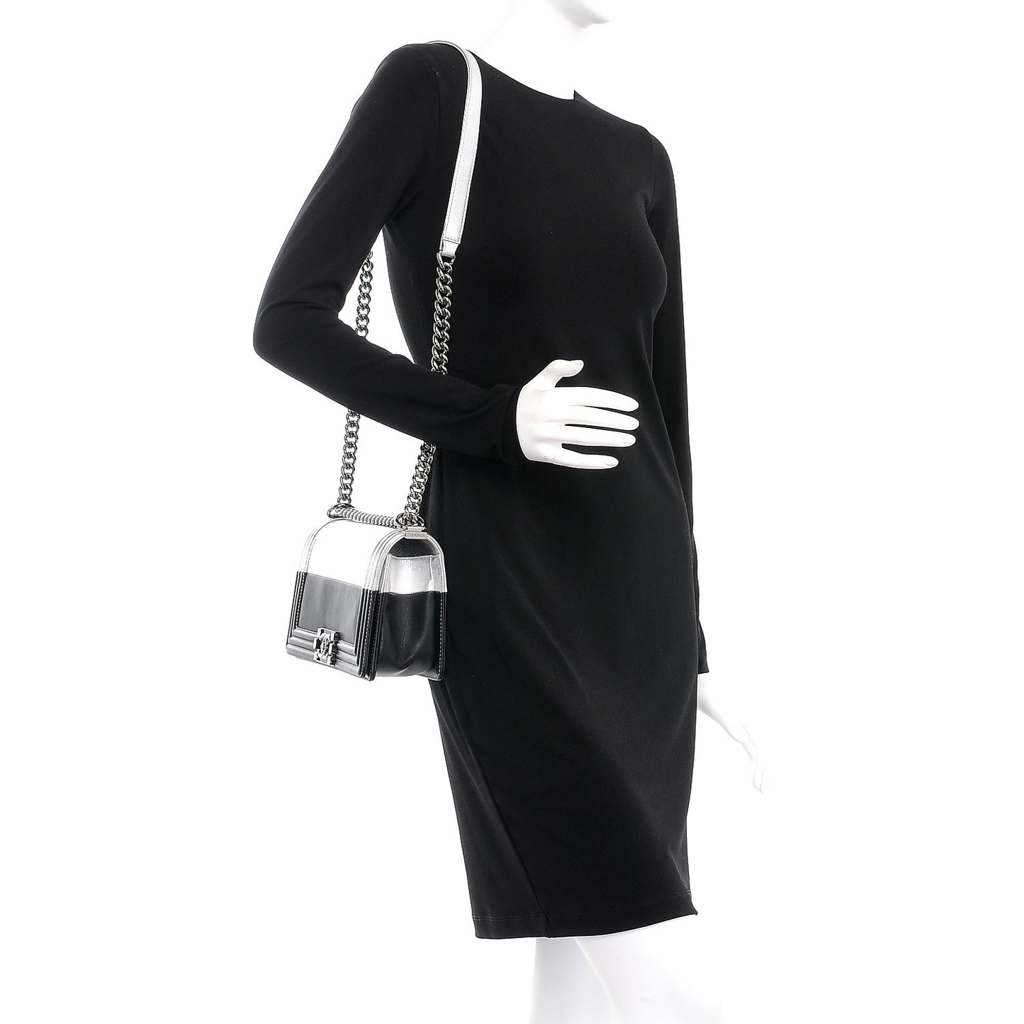 Metallic Goatskin Calfskin Medium Boy Flap Silver Black