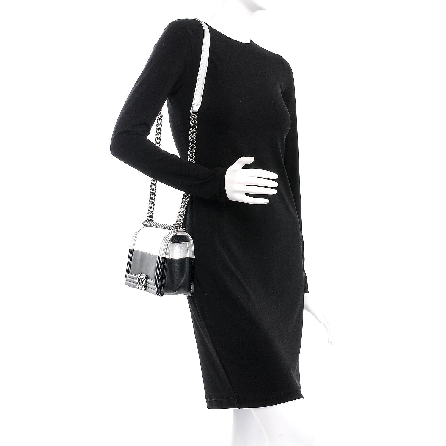 Chanel Metallic Goatskin Calfskin Medium Boy Flap Silver Black 2 of 9
