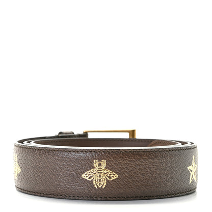 Gucci Textured Dollar Calfskin Bees And Stars Print 35mm Belt 105 42 New Acero Gold 3 of 5