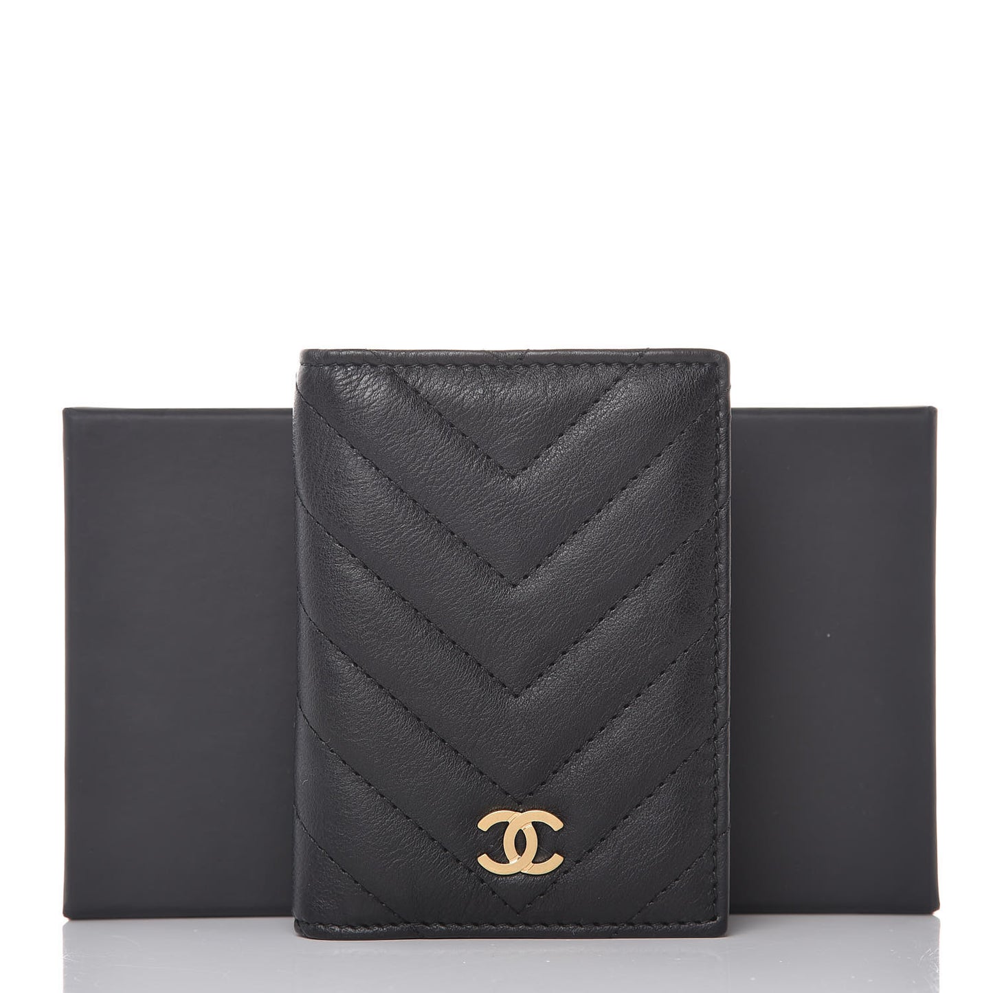 Sheepskin Chevron Card Holder Wallet Black